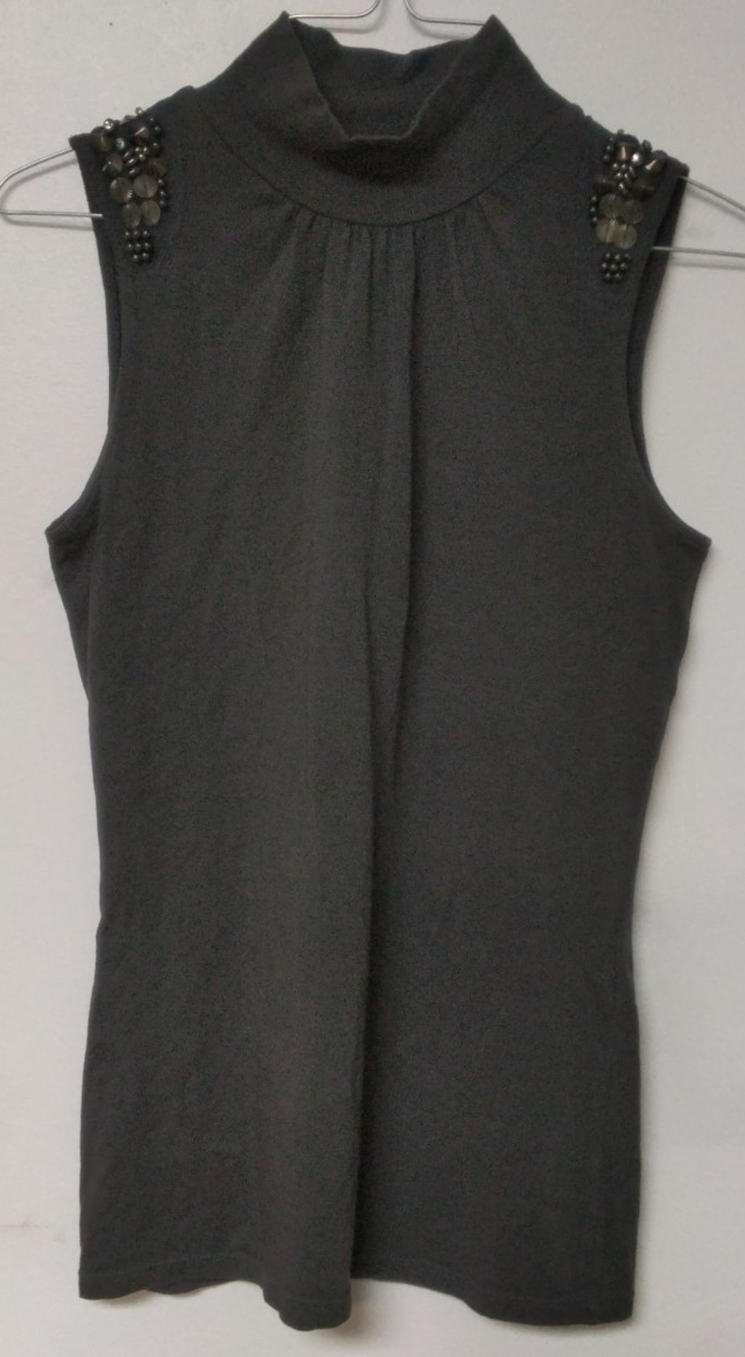 Express Grey Turtleneck Top Sleeveless with Rhinestones Trim Size S