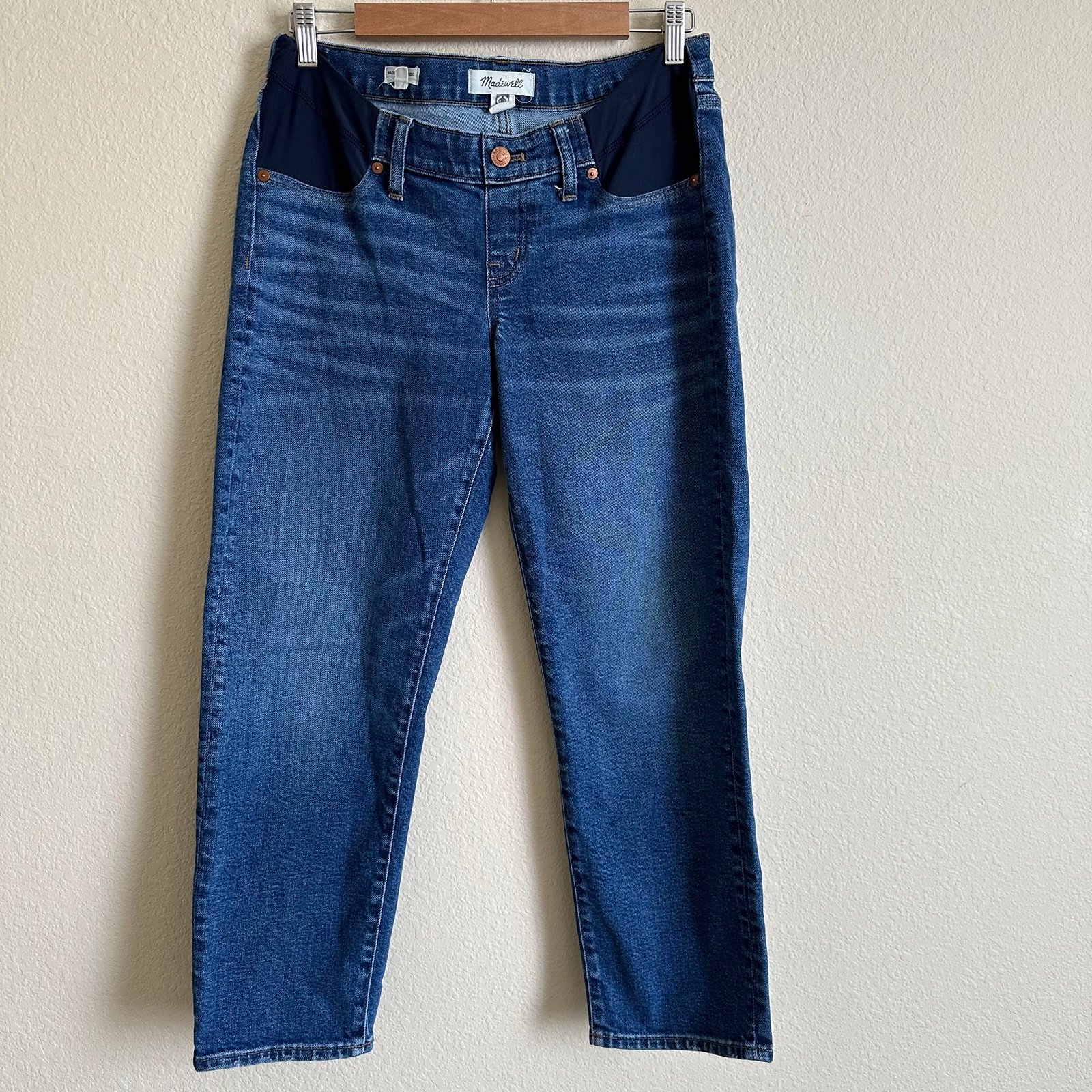 Madewell Women's Maternity Classic Straight Side Panel Denim Blue Jeans Size 28