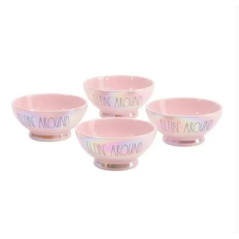 Rae Dunn Pink Iridescent Elfin Around Holiday Decor Mini Berry Bowls Set of 4