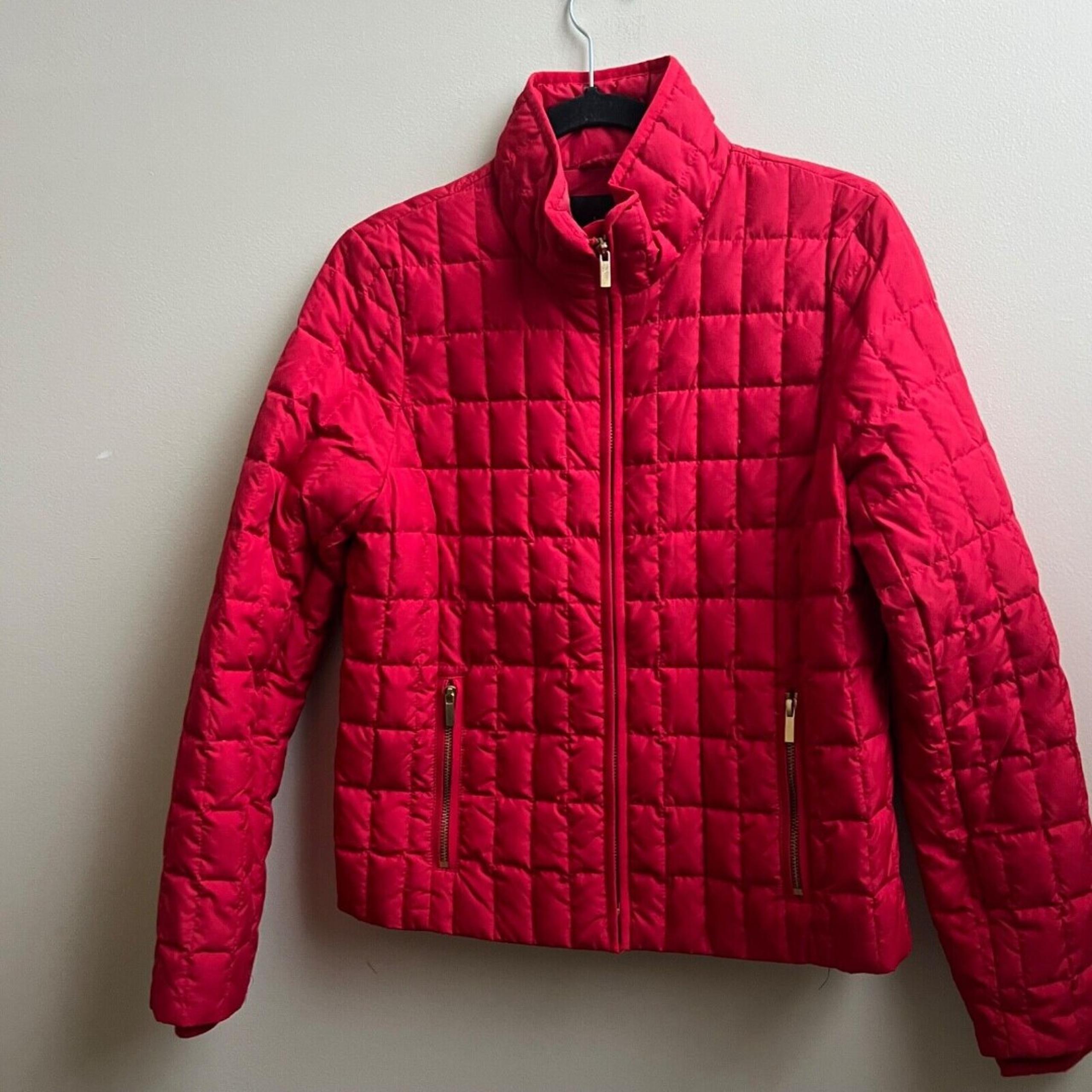 J.Crew Snowcap Down Jacket Womens  Quilted Coat  Red Full Gold zip Size S