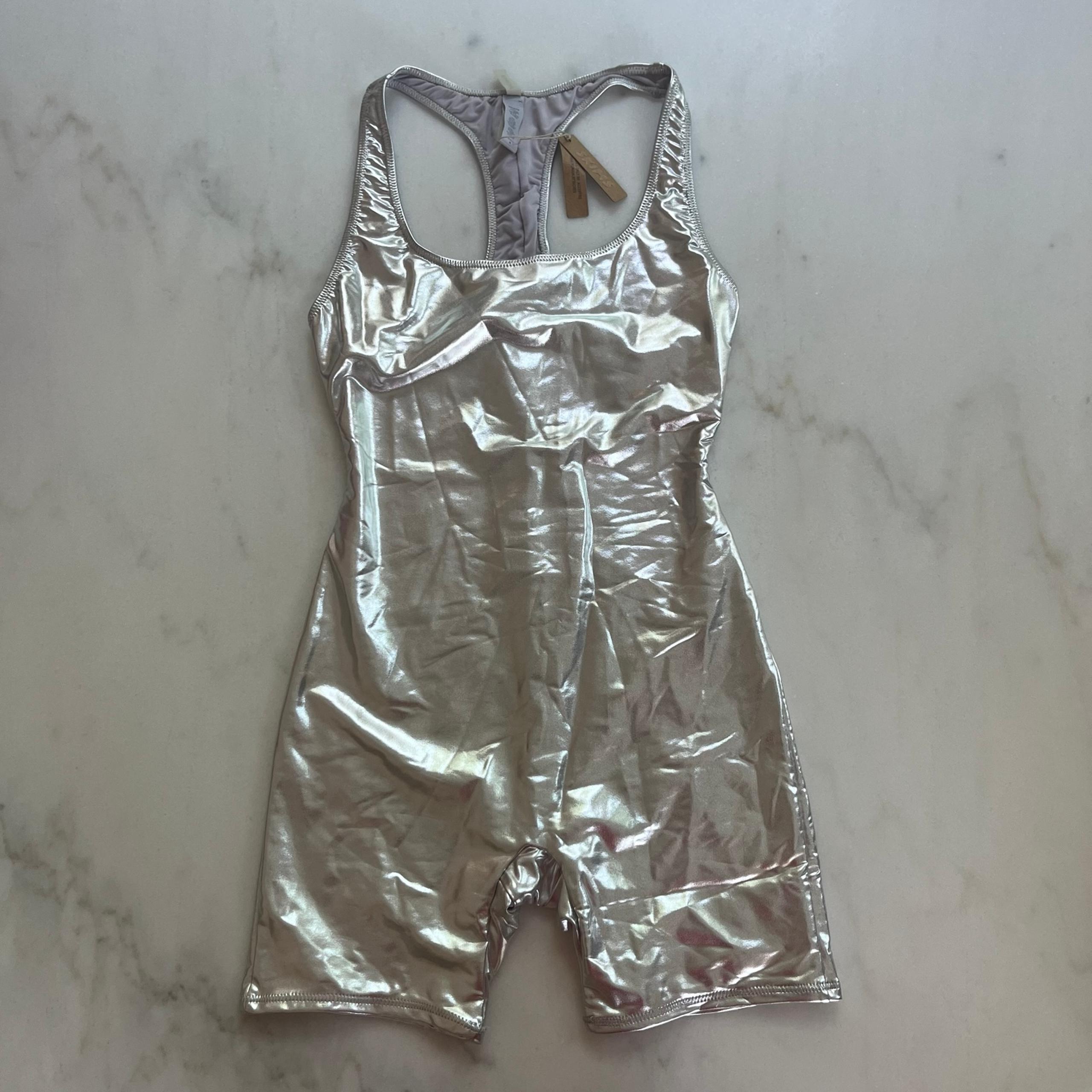 Skims nickel metallic swim suit nwt size medium