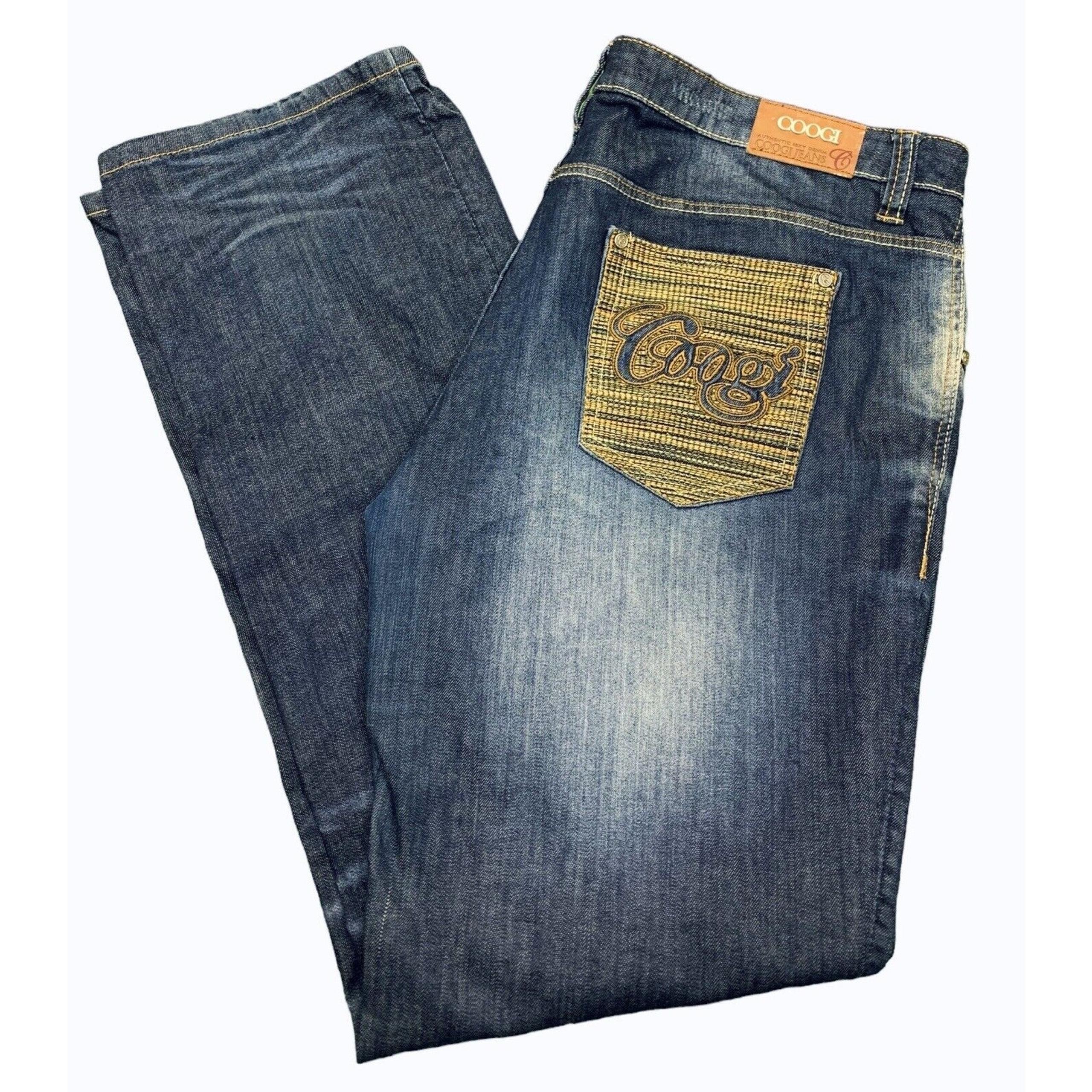 COOGI Women’s Dark Blue Embroidered Pockets Distressed Straight Leg Jeans 17/18