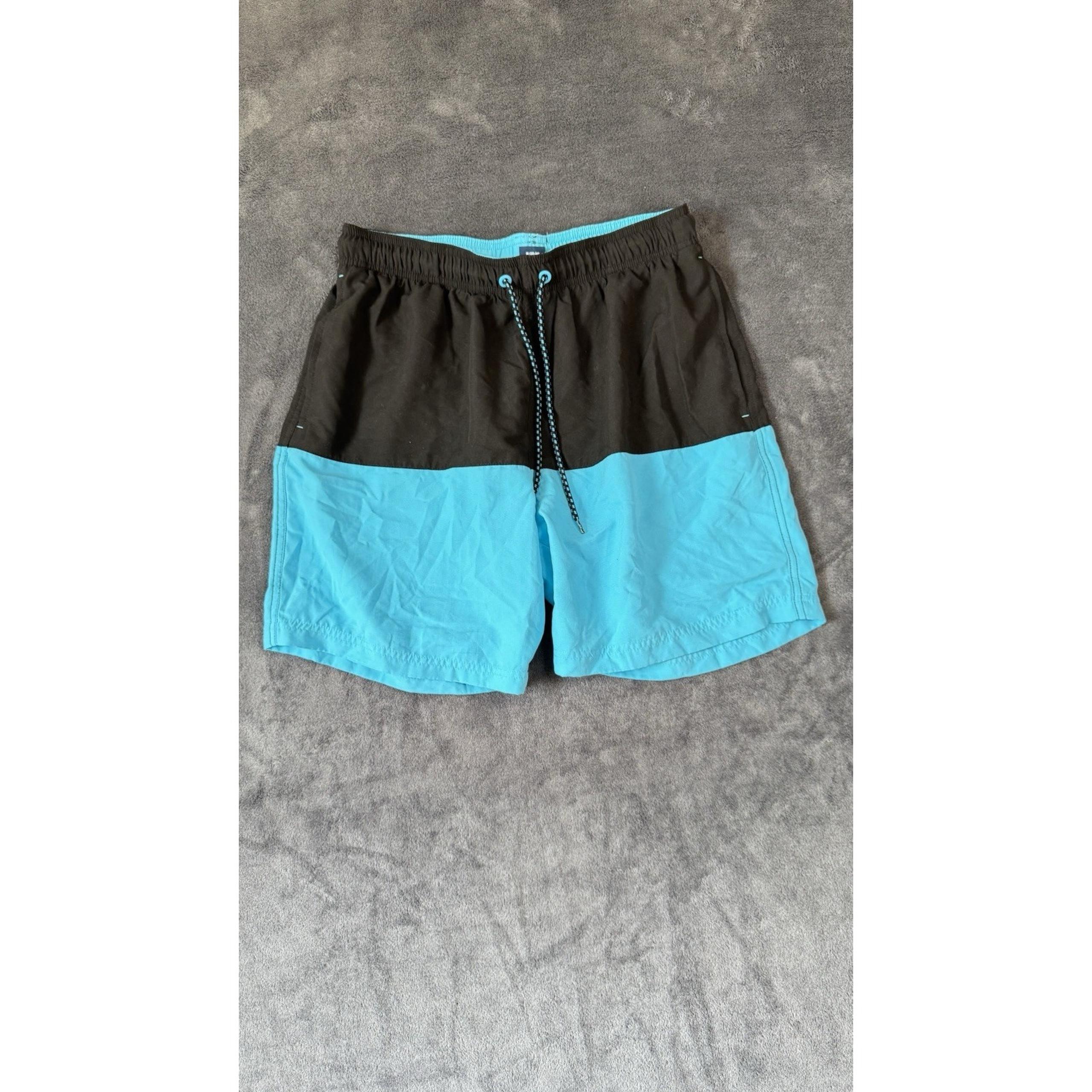 George Mens Swim Trunks Large (32-34) Blue Black Drawstring Pockets