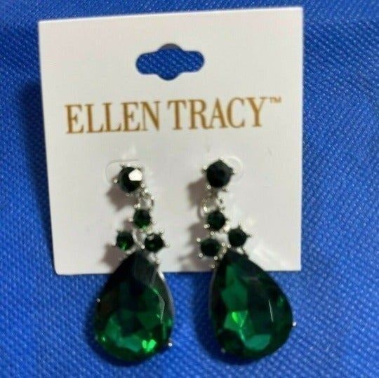 Ellen Tracey Emerald Green Jewel Cluster Pear Shaped Drop Earrings