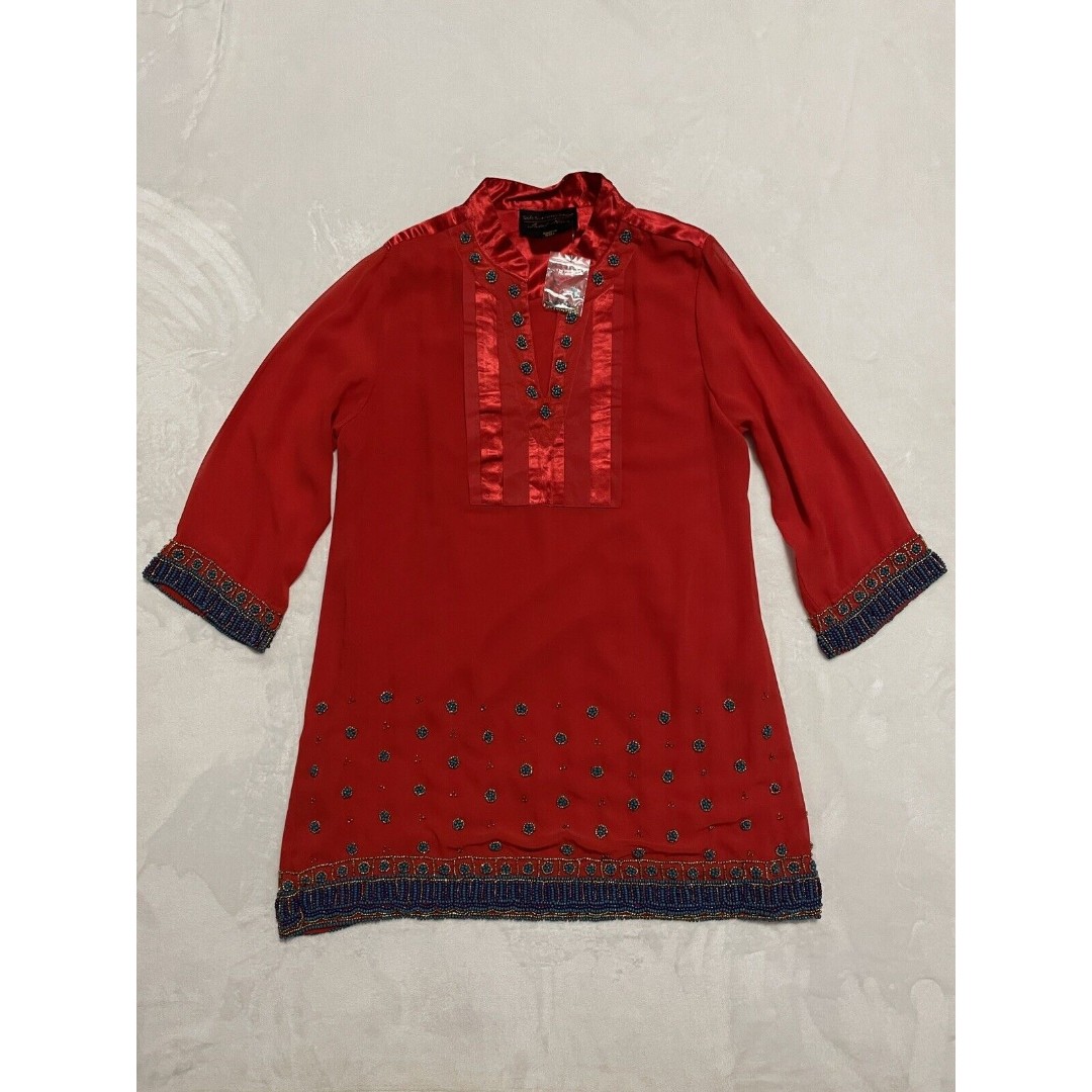 Soft Surroundings Label Noir Casablanca Red Beaded Boho Tunic Dress XL
