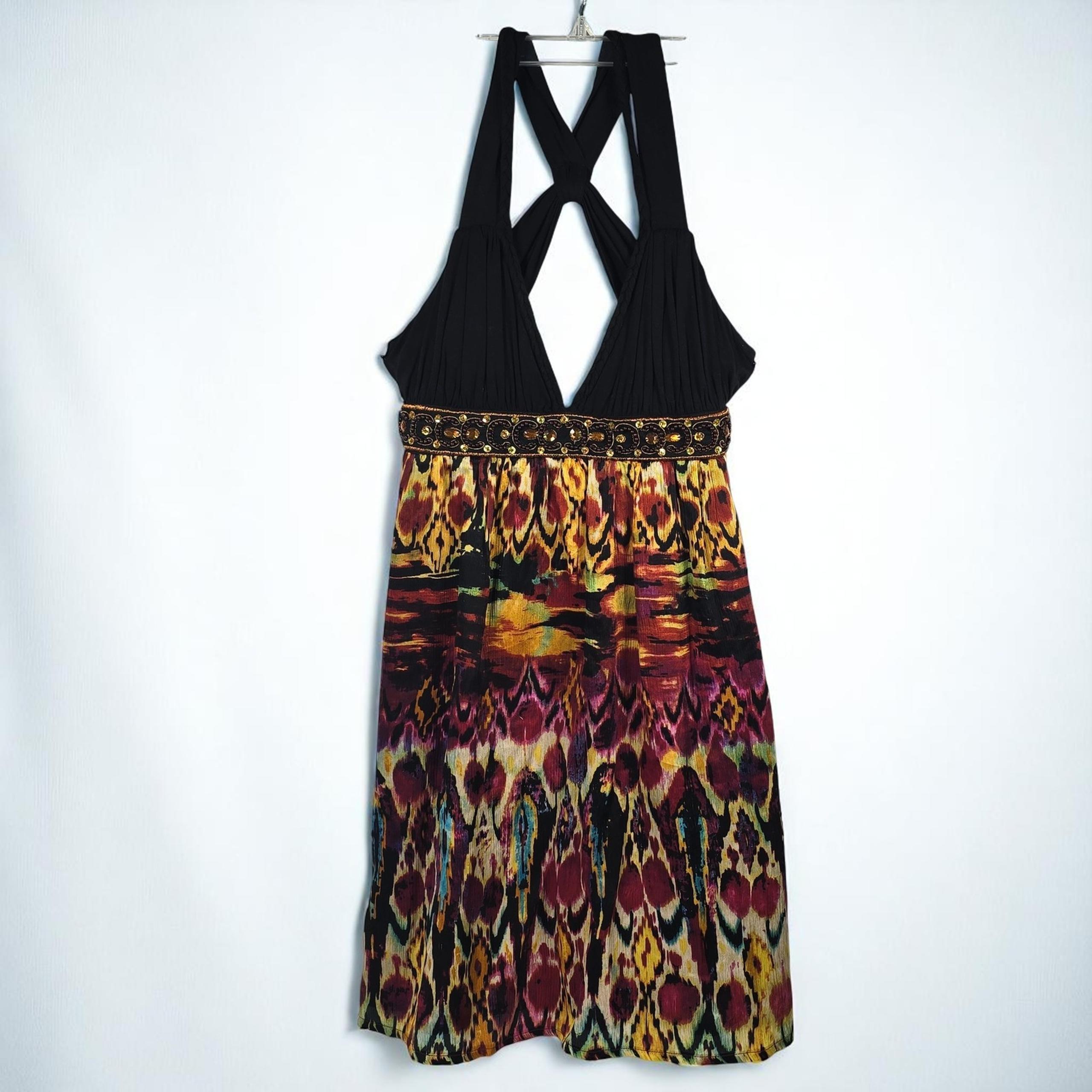 Arden B Women Dress Small Black Abstract Print Sheath Silk Sleeveless Babydoll