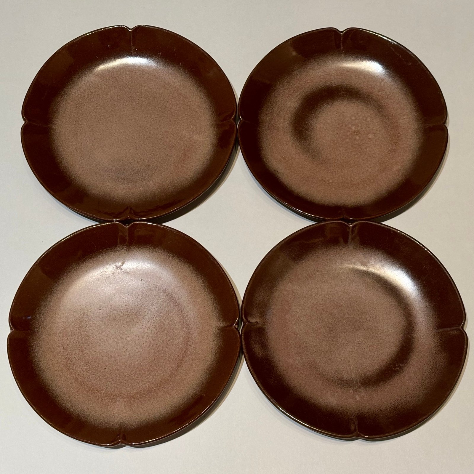 Set of 4 Vintage Frankoma Pottery 5FS Plainsman Brown Satin Luncheon Plates 9