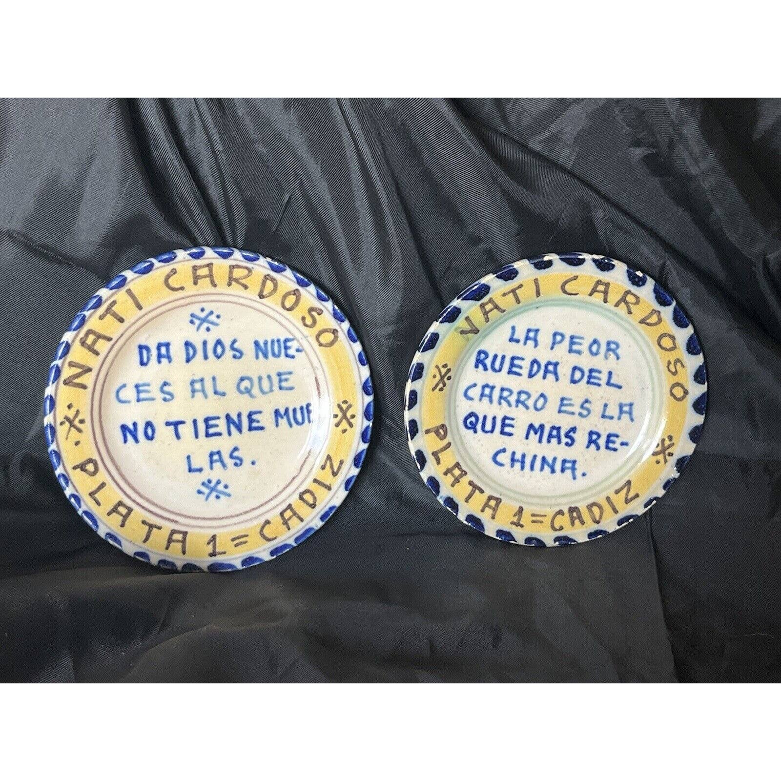 2 Vintage Spanish Quotes Decorative Plates Hand Painted Folk Art Cadiz Spain 5