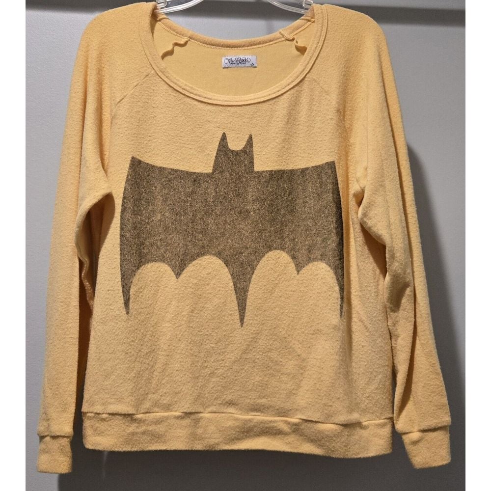 Lauren Moshi Womens Yellow Long Sleeve Batman Sweater - Size Small