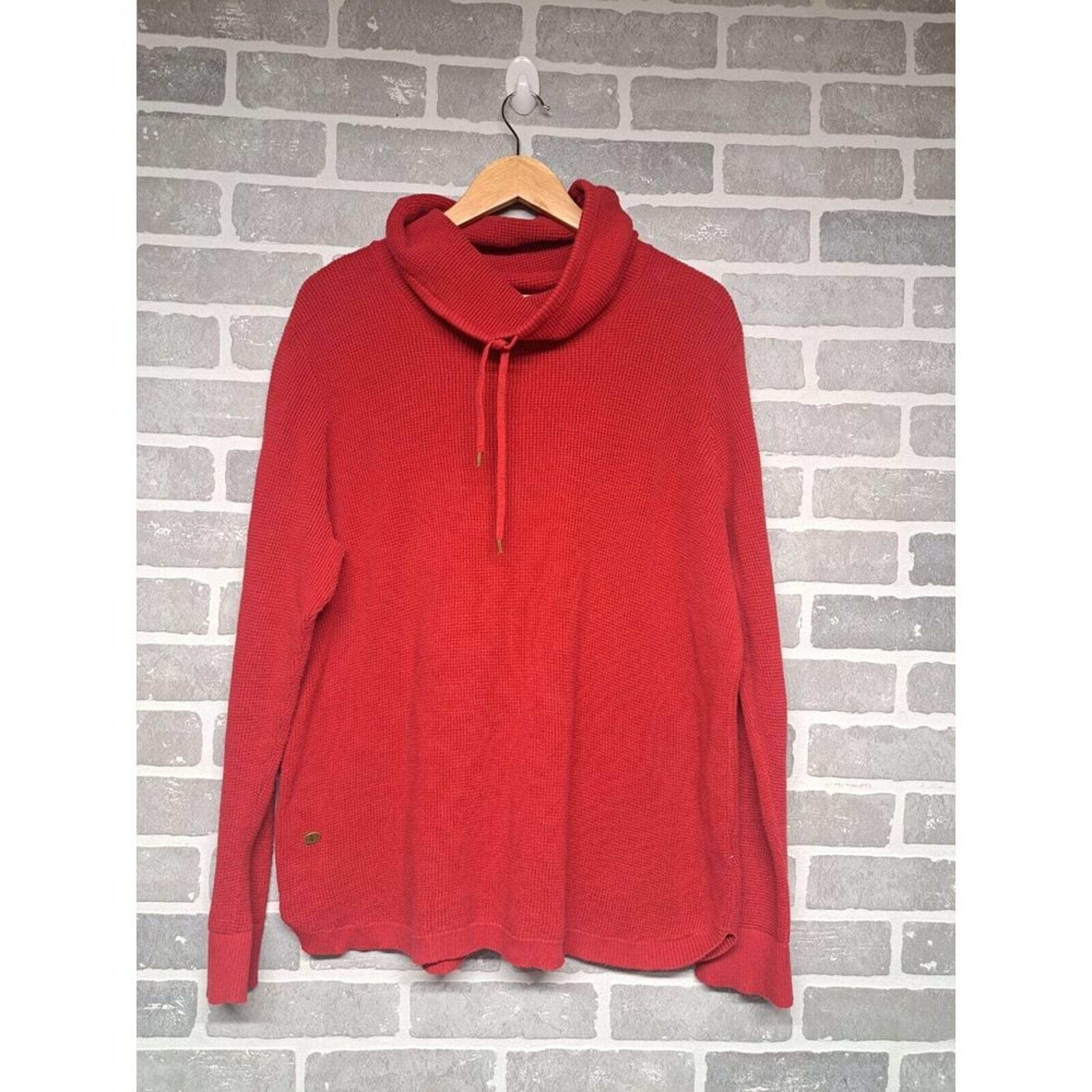 Lauren Ralph Lauren Sweater Women's Red Waffle Knit Cowl Neck Drawstring Size 1X