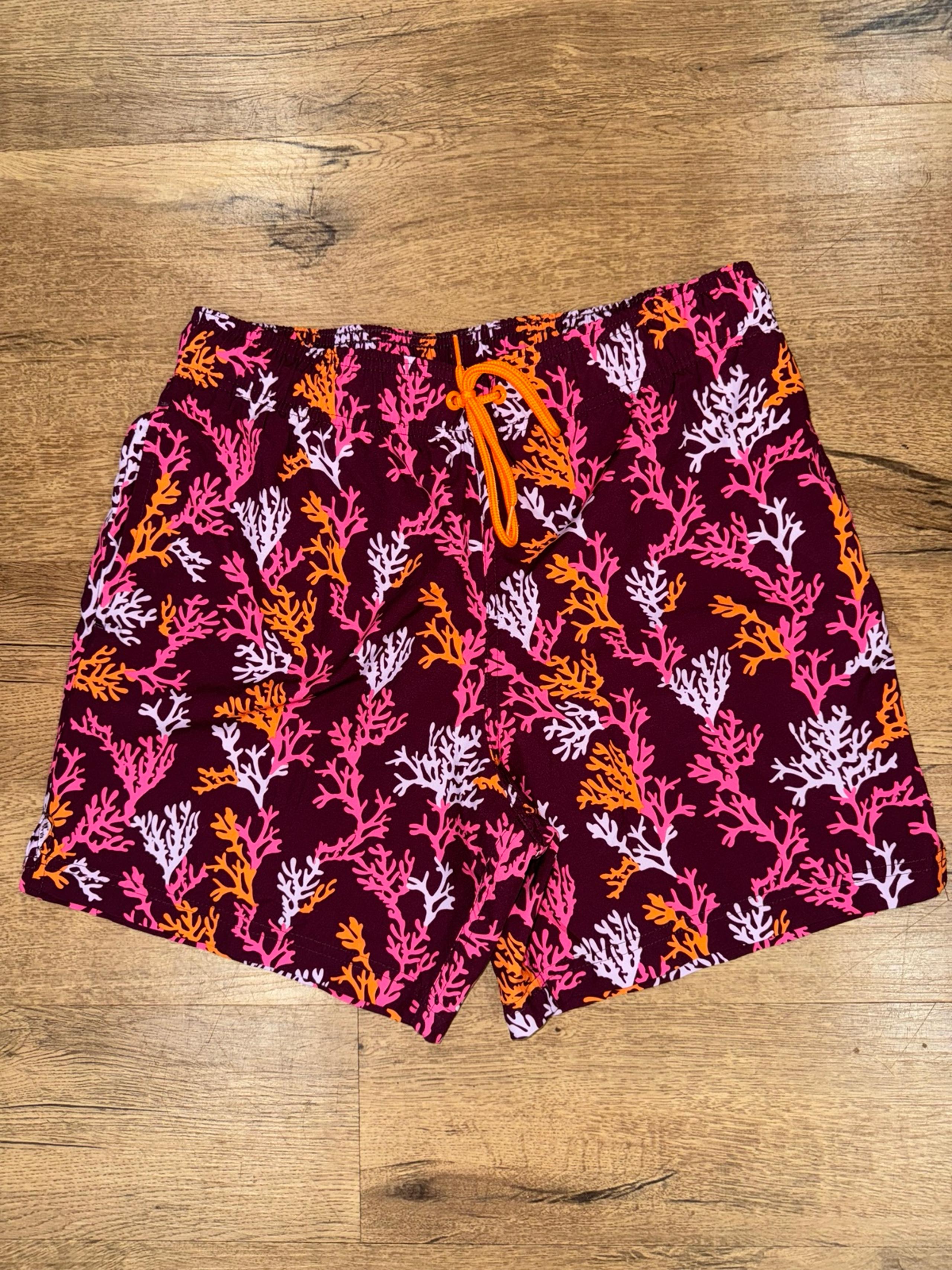 George Men’s Swim Trunks Orange/Pink/Purple Coral Pattern Size: Medium