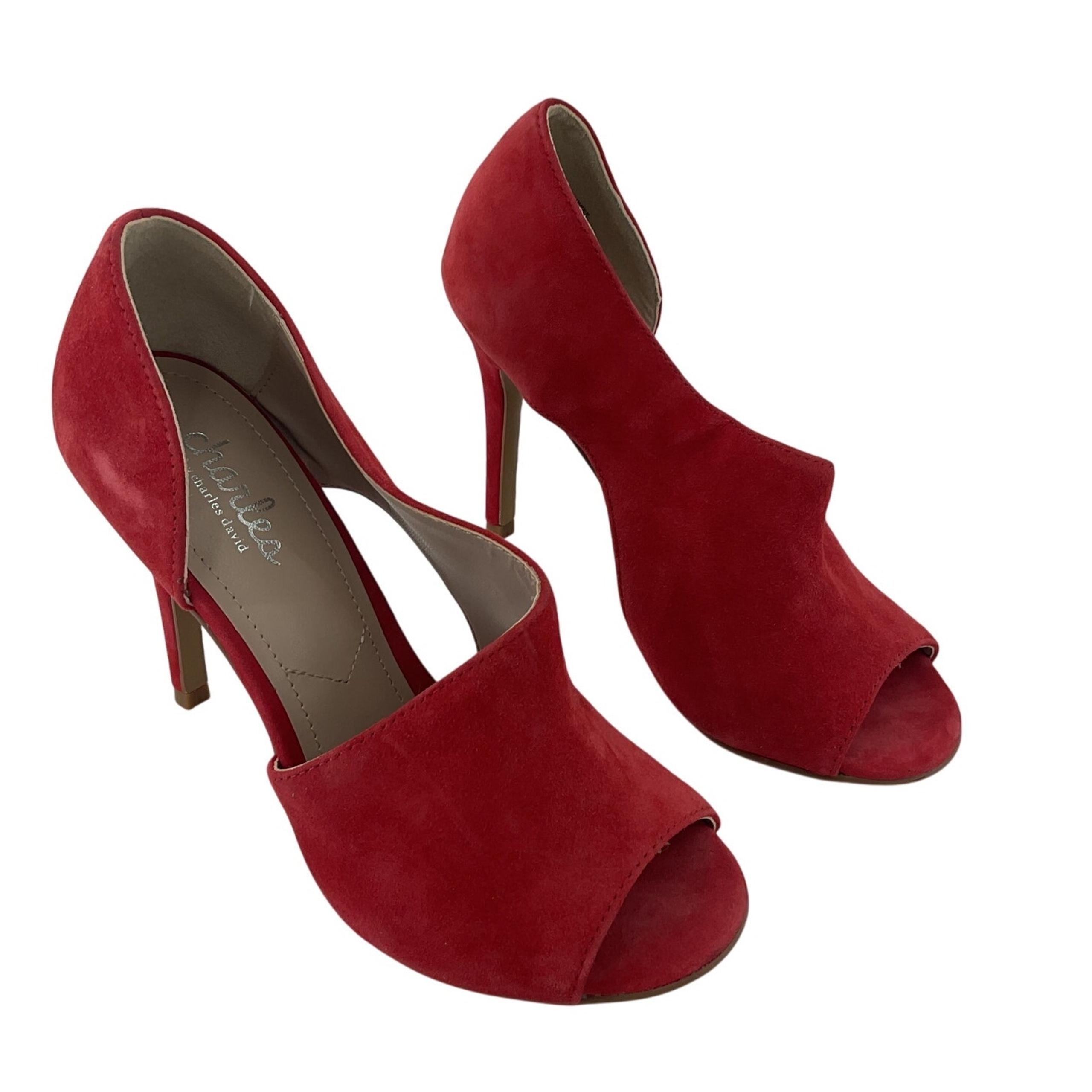 Charles David Red Suede Open Toe Stiletto Pumps Heels Women's Size 5 Preowned