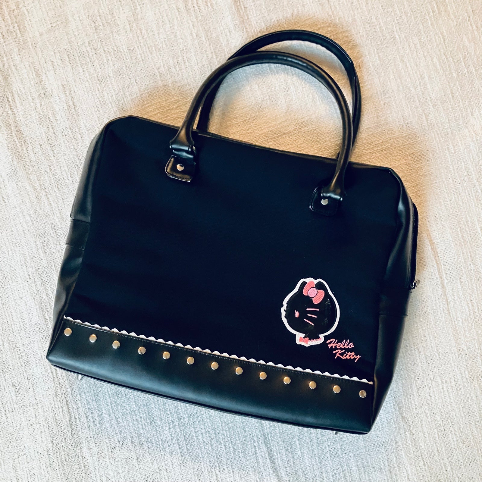 Hello Kitty Laptop Bag Vintage Sanrio 2009 Punk Black Leather EUC Rare HTF Hello Kitty Laptop Bag Vintage Sanrio 2009 Punk Black Leather EUC Rare HTF