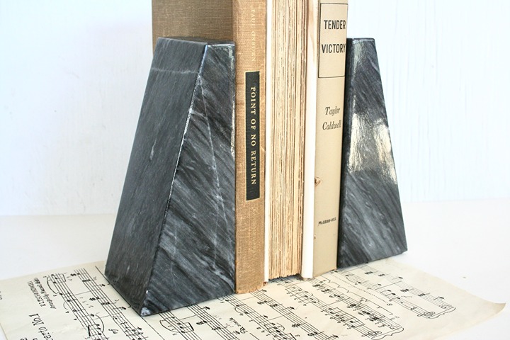 Vintage gray marble bookends minimal modernist unisex gift office decor classic