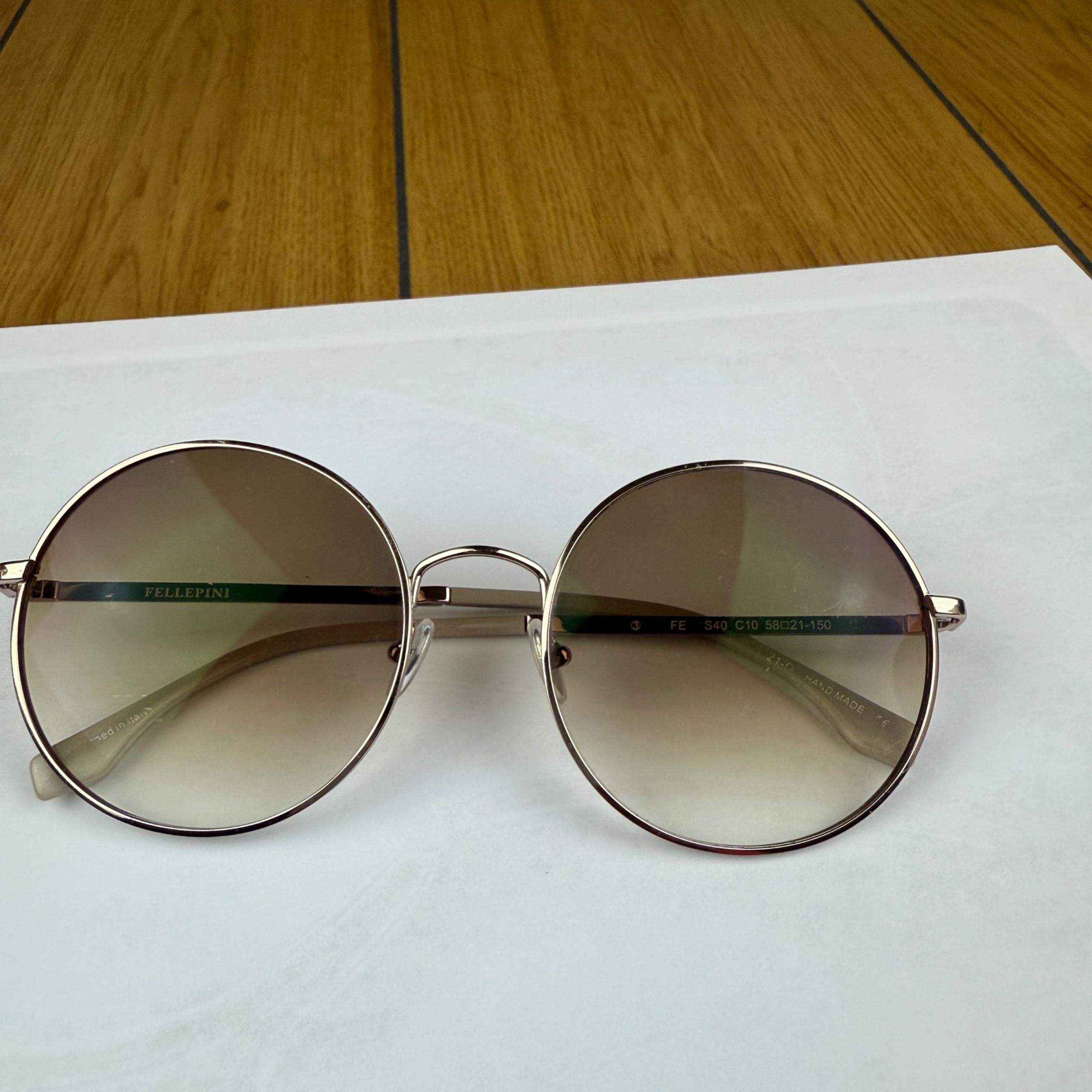 Fellepini Round Sunglasses Gold Metal Frame Gradient Lens Handmade 58-21