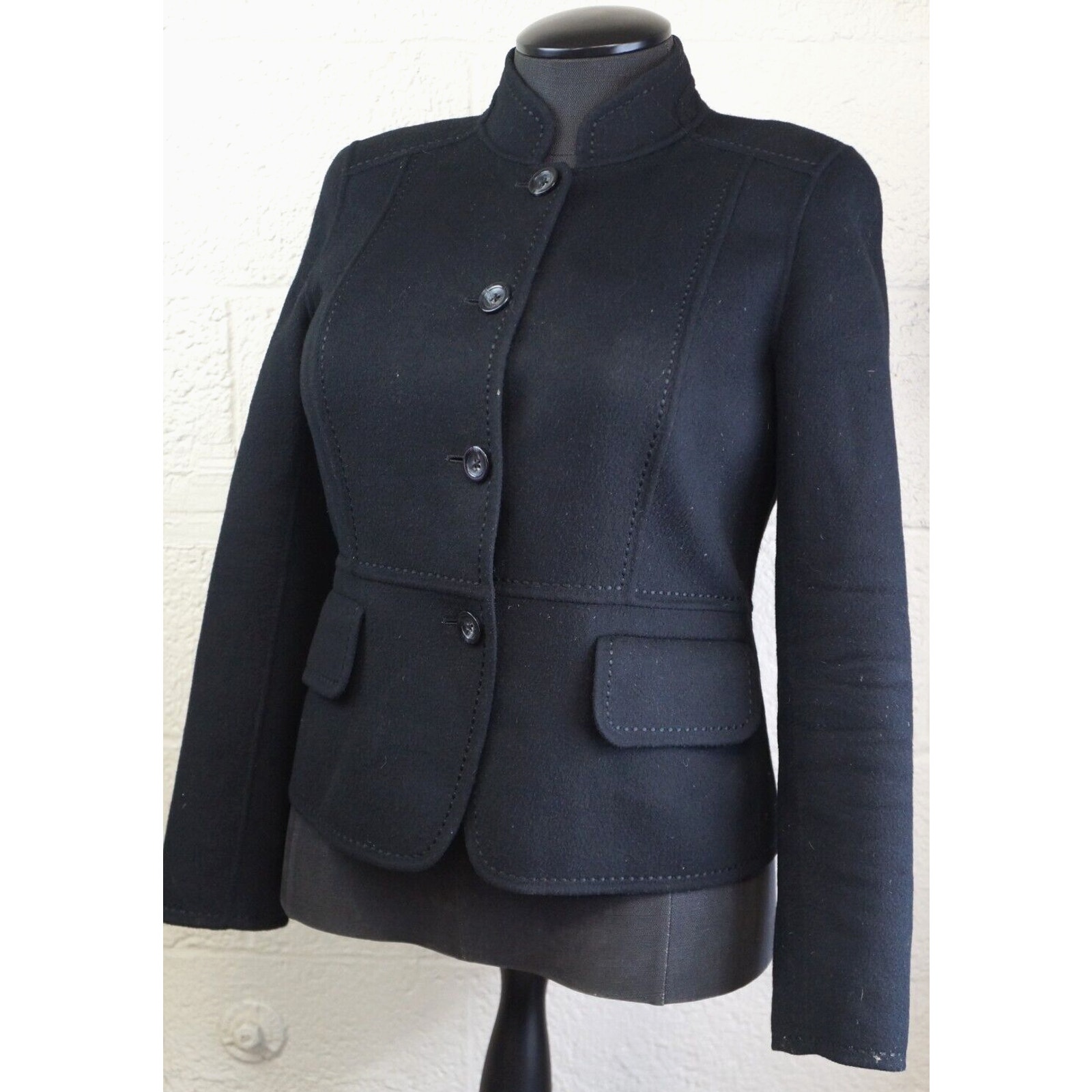 Lafayette 148 New York Jacket Women size 10 Black Wool Angora Coat