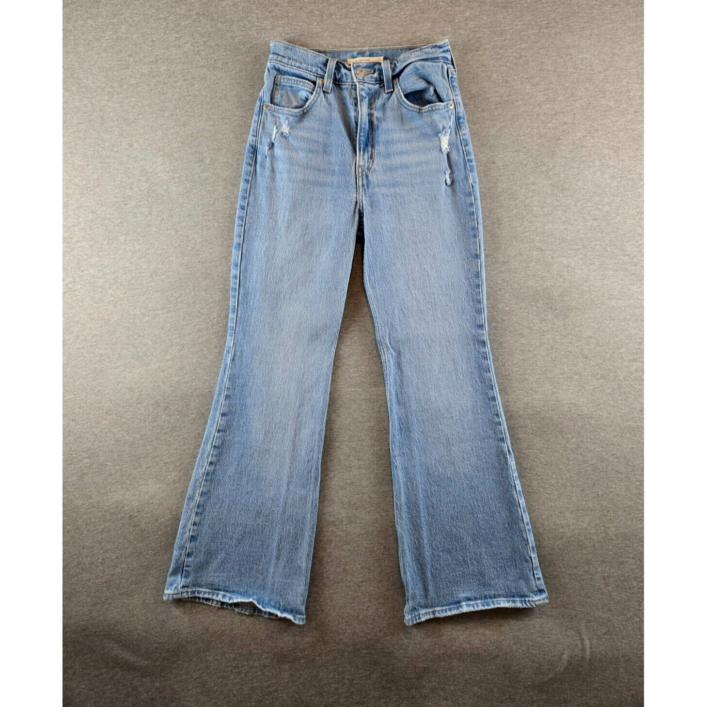 Levis 70s High Flare Leg Premium Jeans Womens 25 Mid Wash Blue Rarer (R) red tag