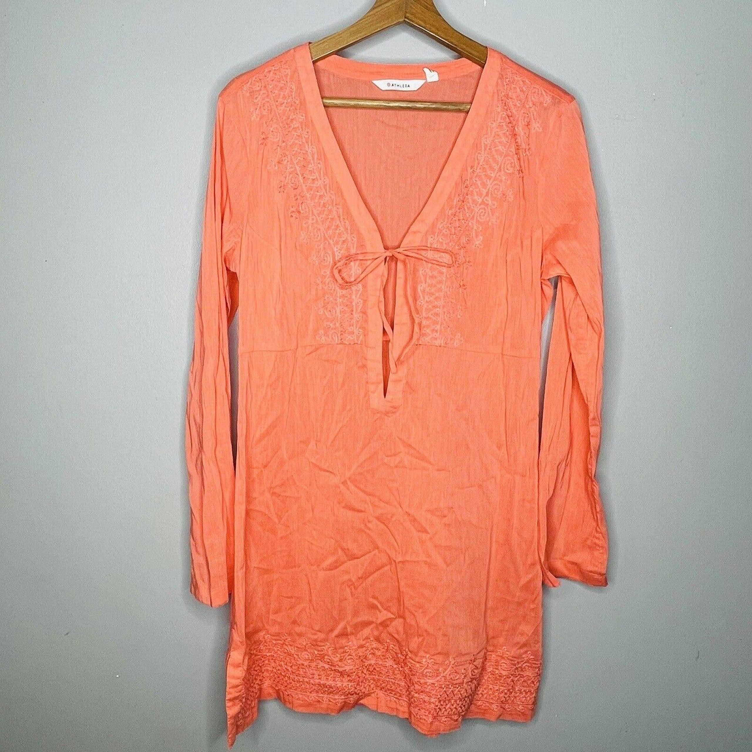 Athleta size small tangerine colored crocheted Detail swimsuit cover-up