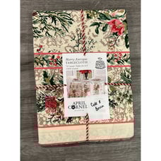 April Cornell Merry Antique Tablecloth Floral Holly Berries Pines 70 Round NEW