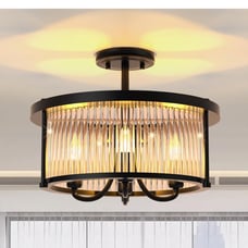 Chandelier, Modern Flush Mount Ceiling Light Fixture with 4 Lights, 15 Matte Bl