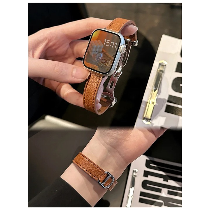 Only Band - Luxury Leather Band for iWatch Ultra 49mm Strap Slim Women Bracelet