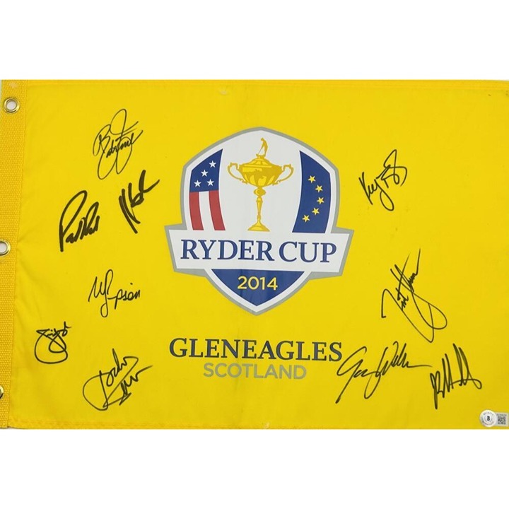 TEAM USA SIGNED 2014 RYDER CUP GLENEAGLES GOLF FLAG AUTOGRAPH JORDAN SPIETH J39