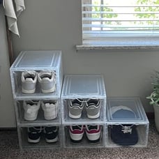 6 Pack Plastic Shoe Storage Boxes with Magnetic Door, Clear Shoe Boxes Stackable