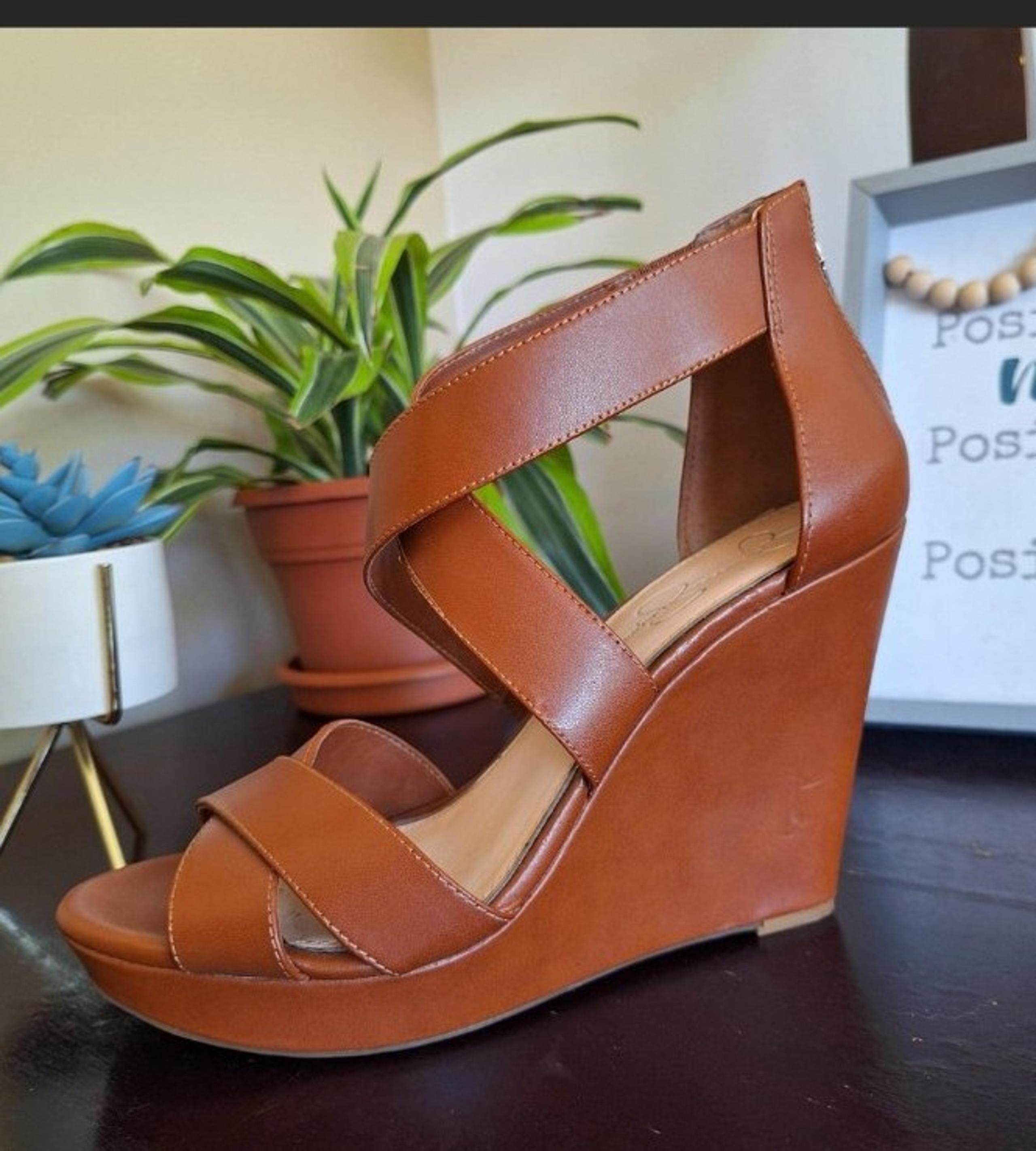 Brown Leather Wedge Sandals Jessica Simpson