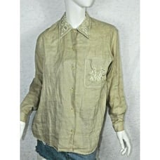 Bellows Brut Le Garage Blouse Vintage Beige Linen Lace Paris France Medium