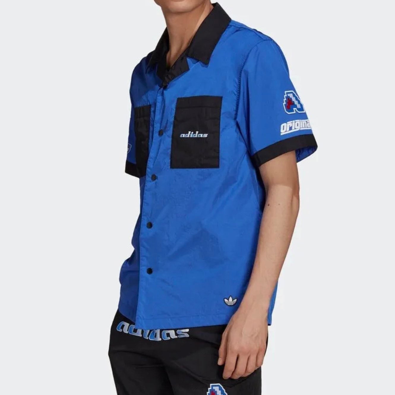 Adidas TGP SS Men's Nascar Style Shirt Blue Satin Black Button Down XL HA4744