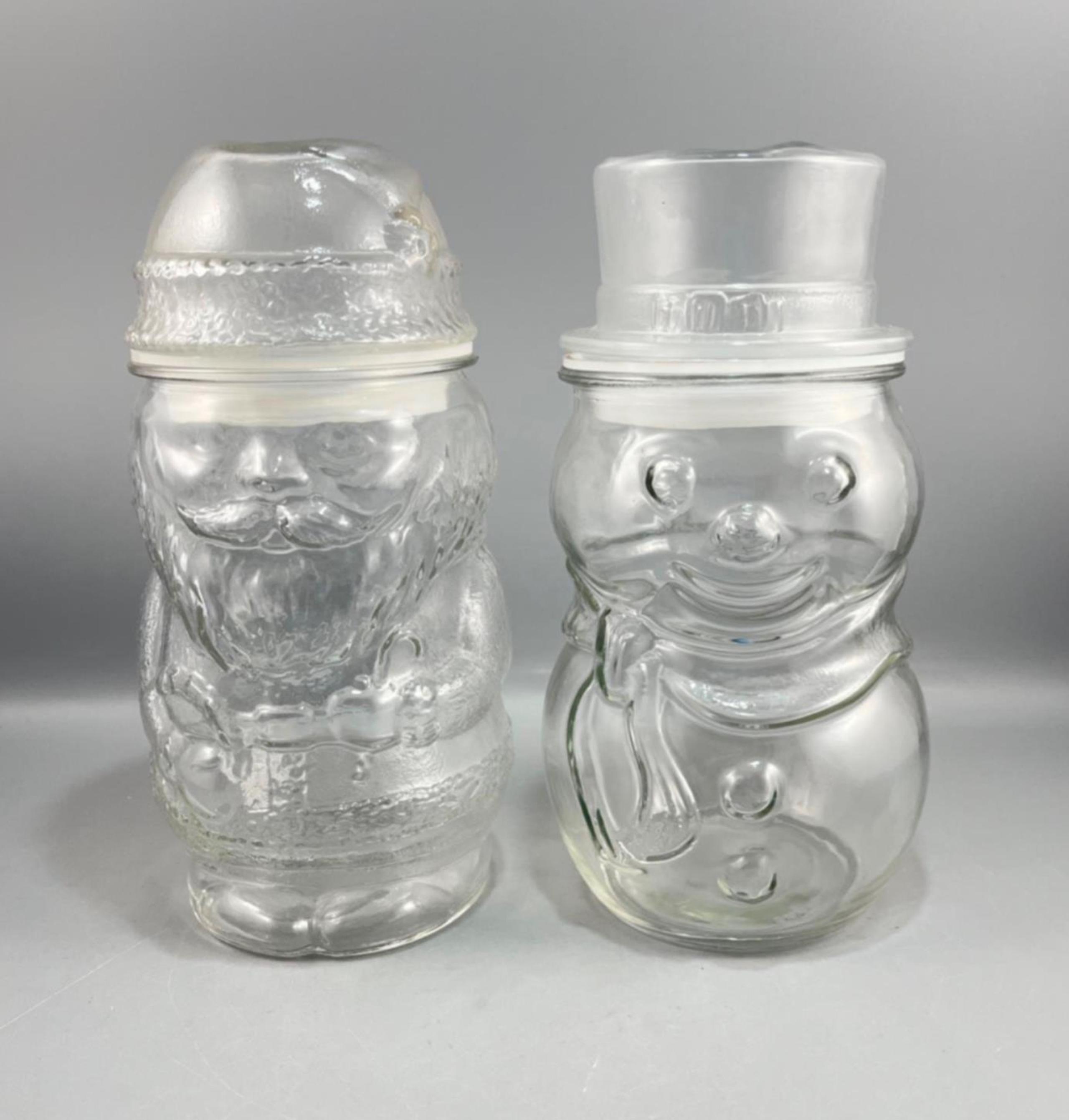 Vintage Libbey Clear Glass Snowman & Santa Candy Jar Canisters Holiday Christmas
