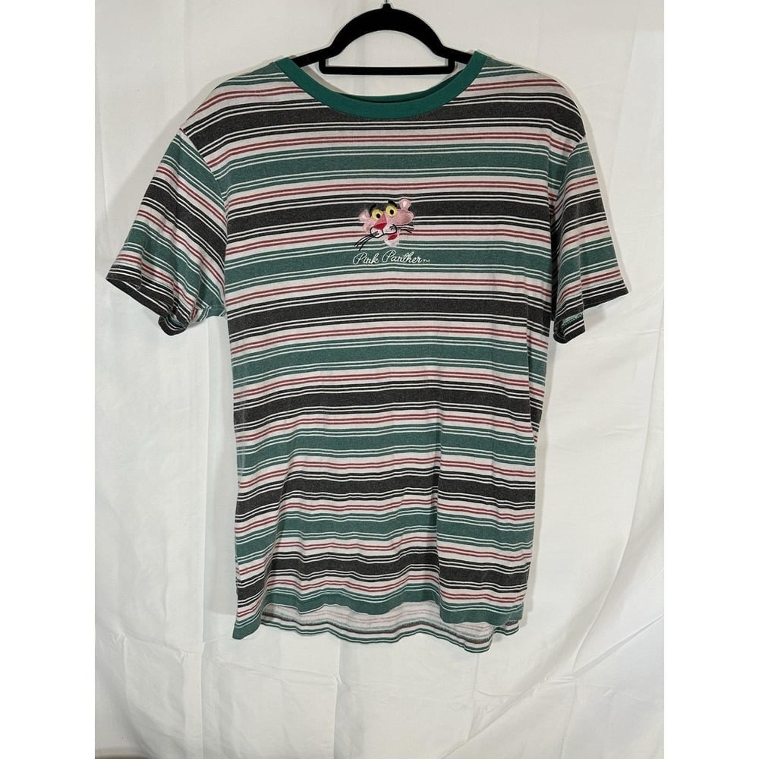 Tilly's NEON RIOT Pink Panther Embroidered Stripe Mens T-Shirt Large