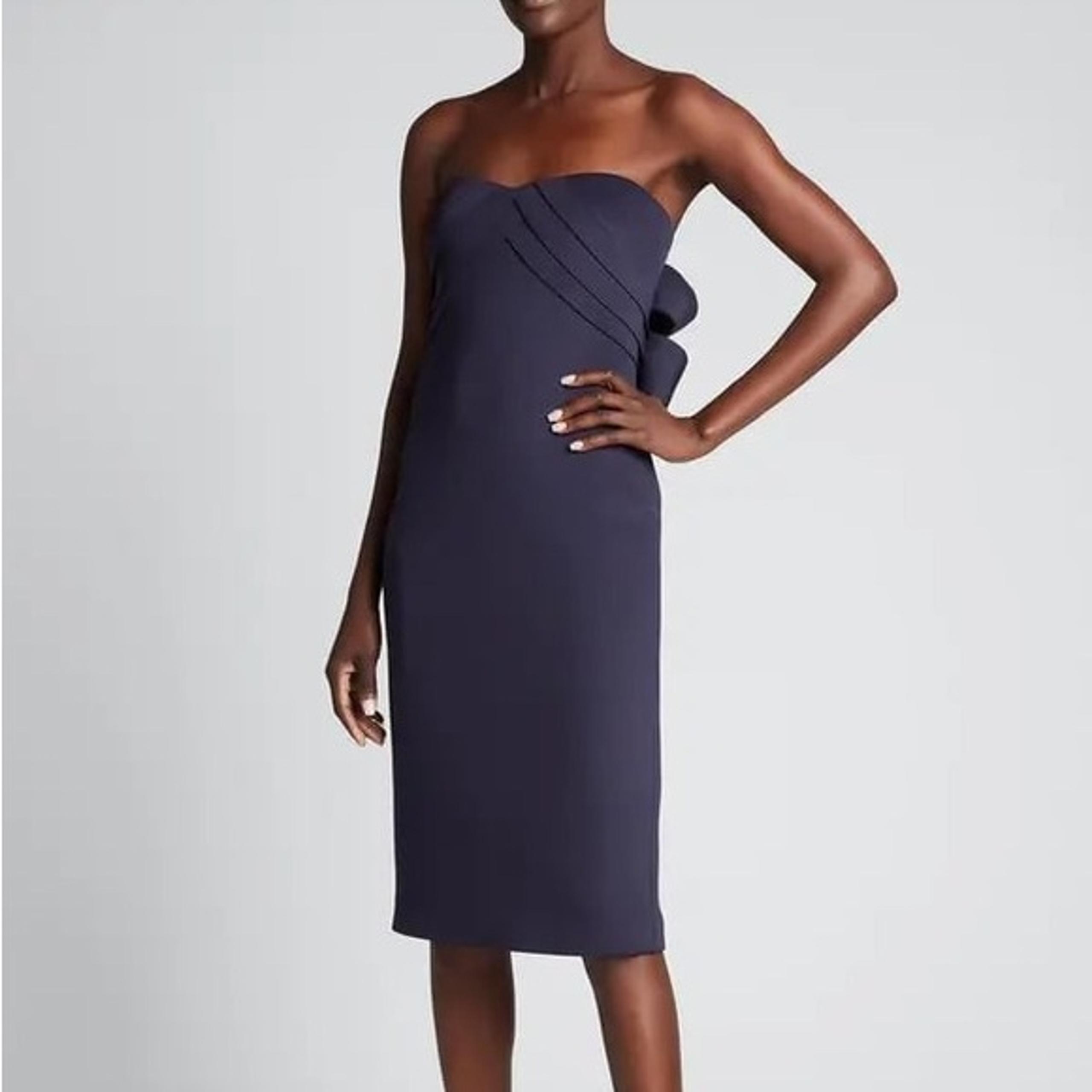 BADGLEY MISCHKA Navy Bow-Back Bustier Sheath Dress