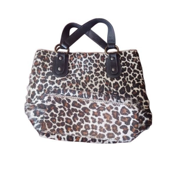 Hair on hide leather bag leopard print naurizio taiuti genuine leather made in I