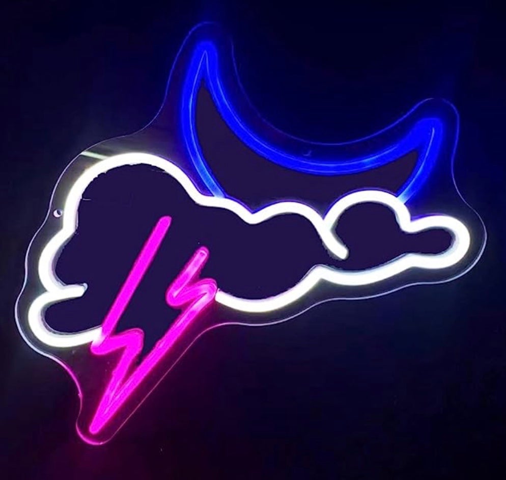 Lovely Bright Pink Lightning Cloud Moon LED Night Light Room Wall Decoration