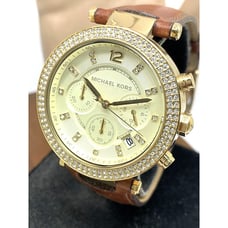 Michael Kors Women's Watch MK2249 Parker Quartz Gold Dial Leather Band 39mm