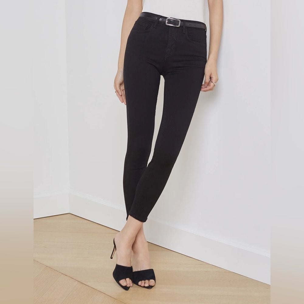 New L'agence Margot High Rise Skinny Stretch Jeans In Black Noir Size 27