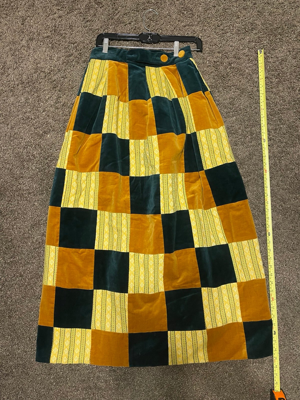 Vtg 70s Walker Mountain Crafts Tartan Plaid & Velvet Patchwork Wrap Skirt