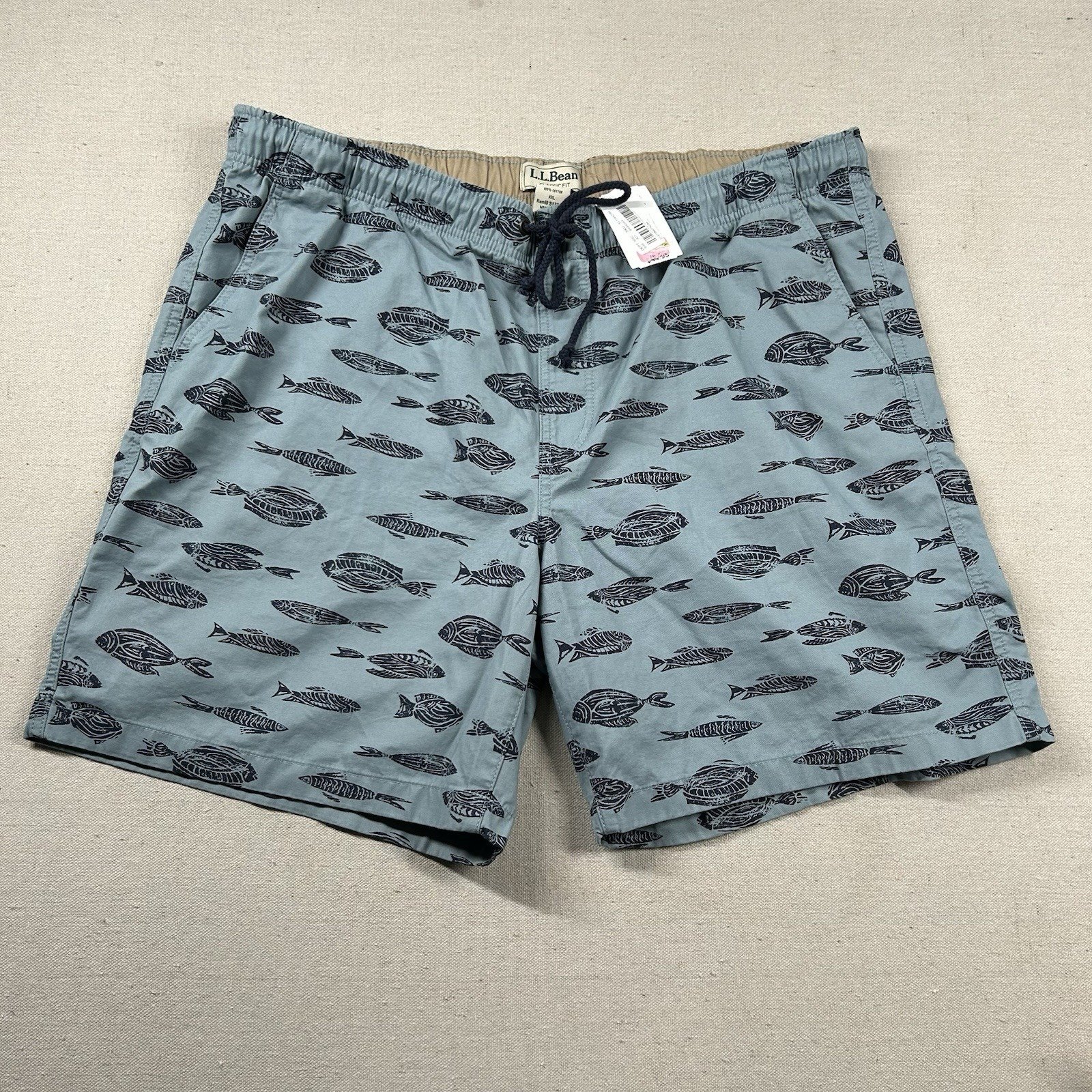 LL Bean Shorts Mens 2xl 40 Linerless All Over Print Fish Canvas 8 Inseam