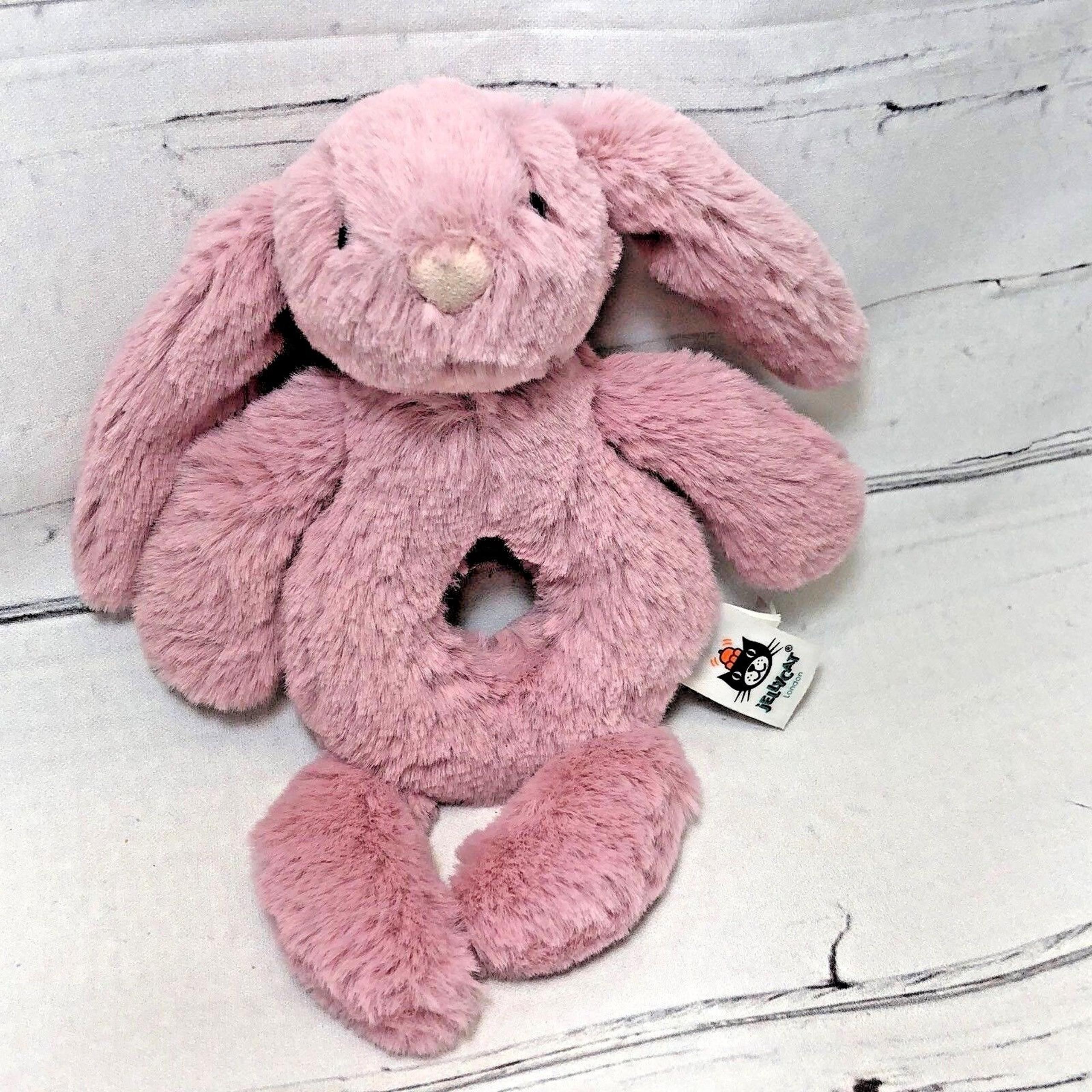 Jellycat Pink Bashful Tulip Bunny Rabbit Plush Baby Rattle Ring Lovey Grabber
