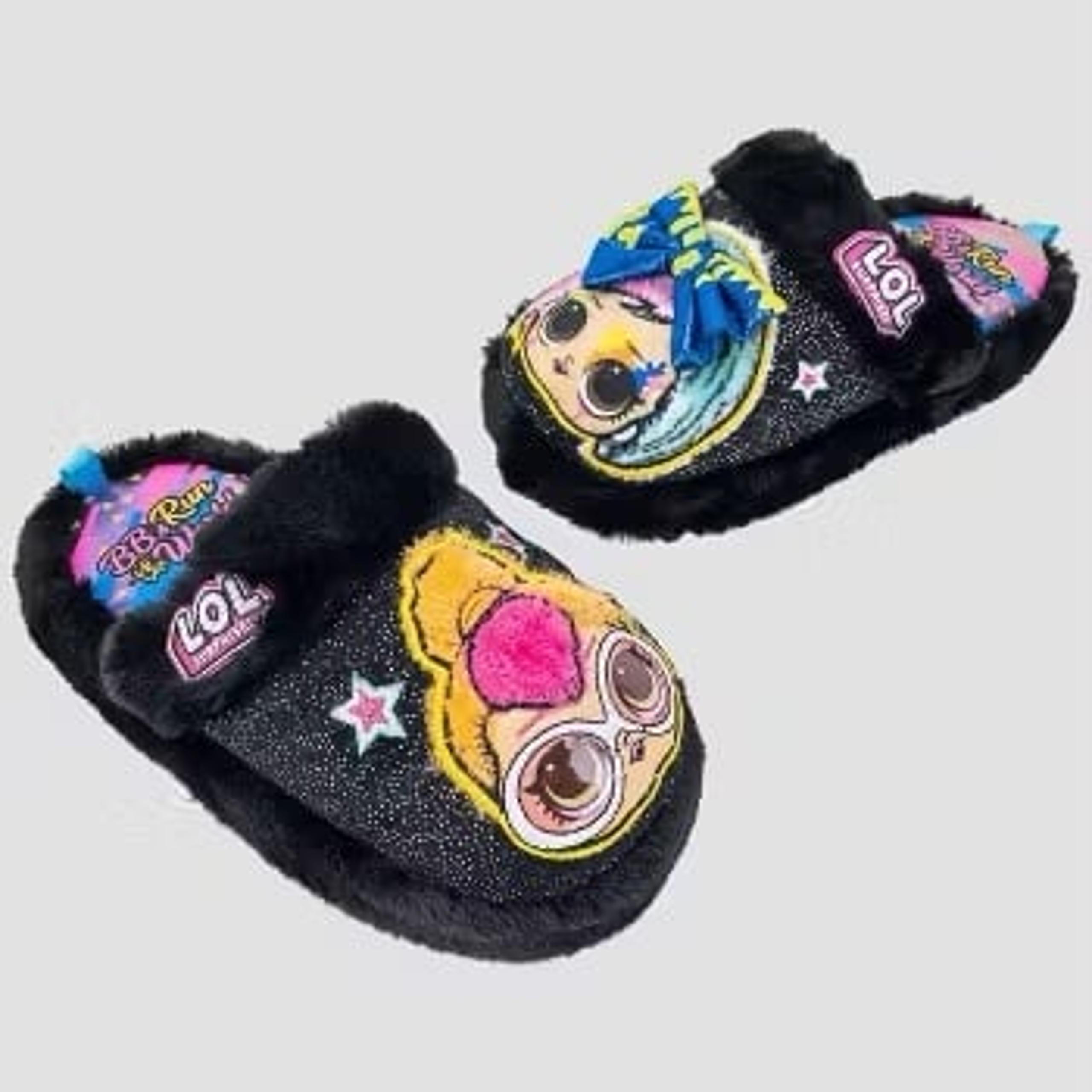 LOL Surprise Girls Plush Black BBs Run World Slippers NWT Size 11/12