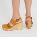Free People Suede Park Circle Platform Buckle Round Toe Chunky Wood Clogs in Tan