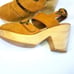 Free People Suede Park Circle Platform Buckle Round Toe Chunky Wood Clogs in Tan