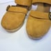 Free People Suede Park Circle Platform Buckle Round Toe Chunky Wood Clogs in Tan