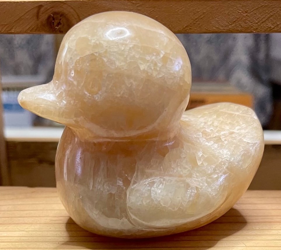 Crystal Honey Calcite Duck Carving