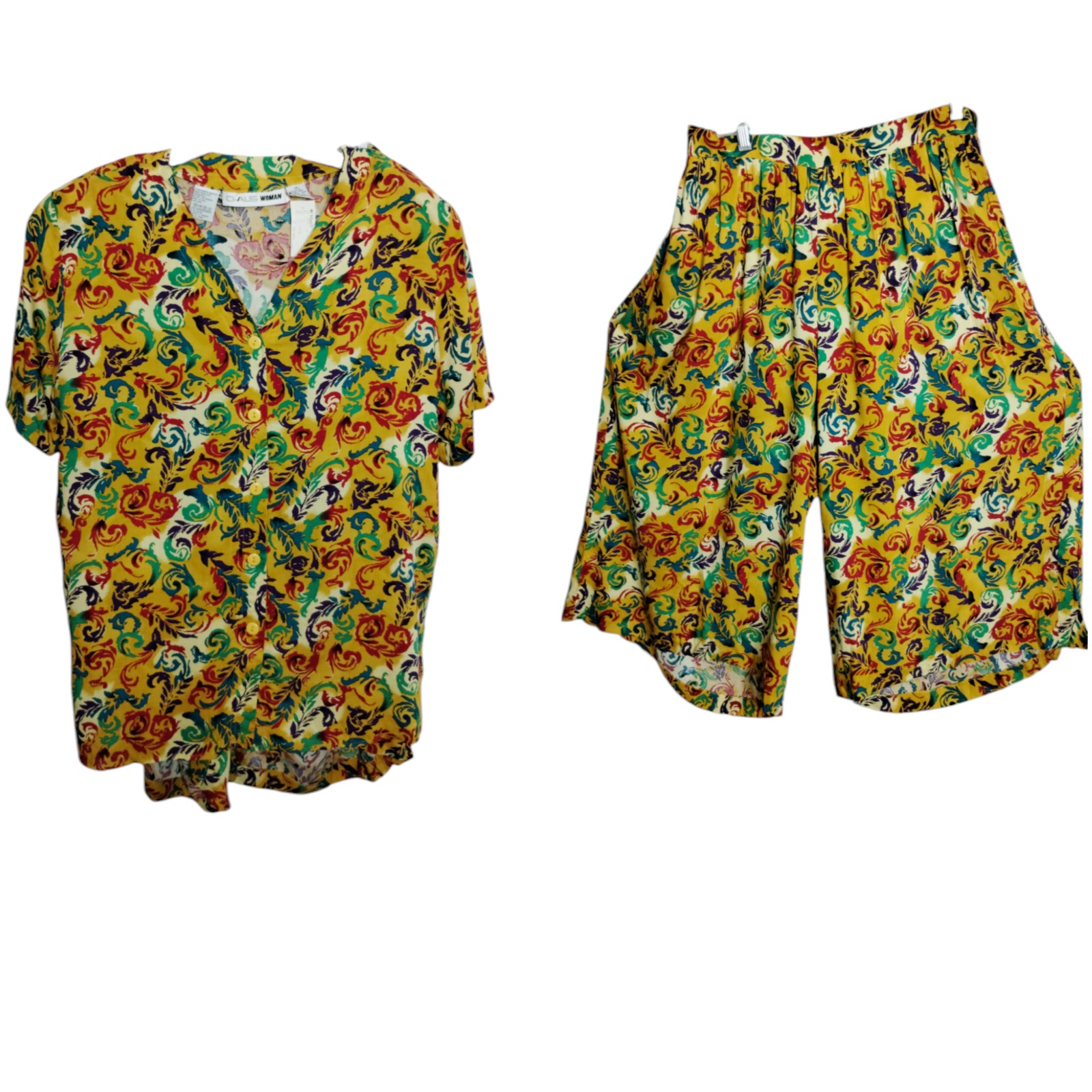 Vintage 80's CHAUS WOMEN Festival Blouse & Barrel Pant set Y2K RETRO size 18/20