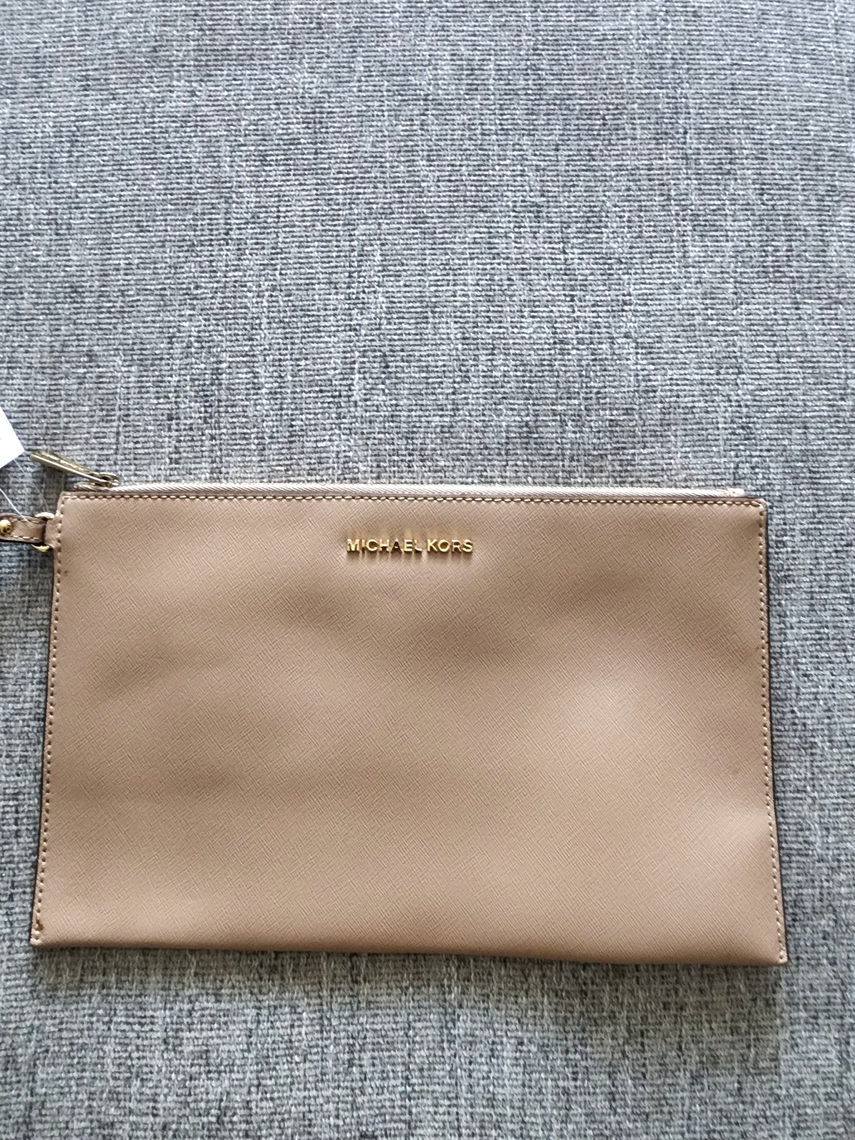 Mk michael kors nude beige gold hardware large clutch wristlet pouch