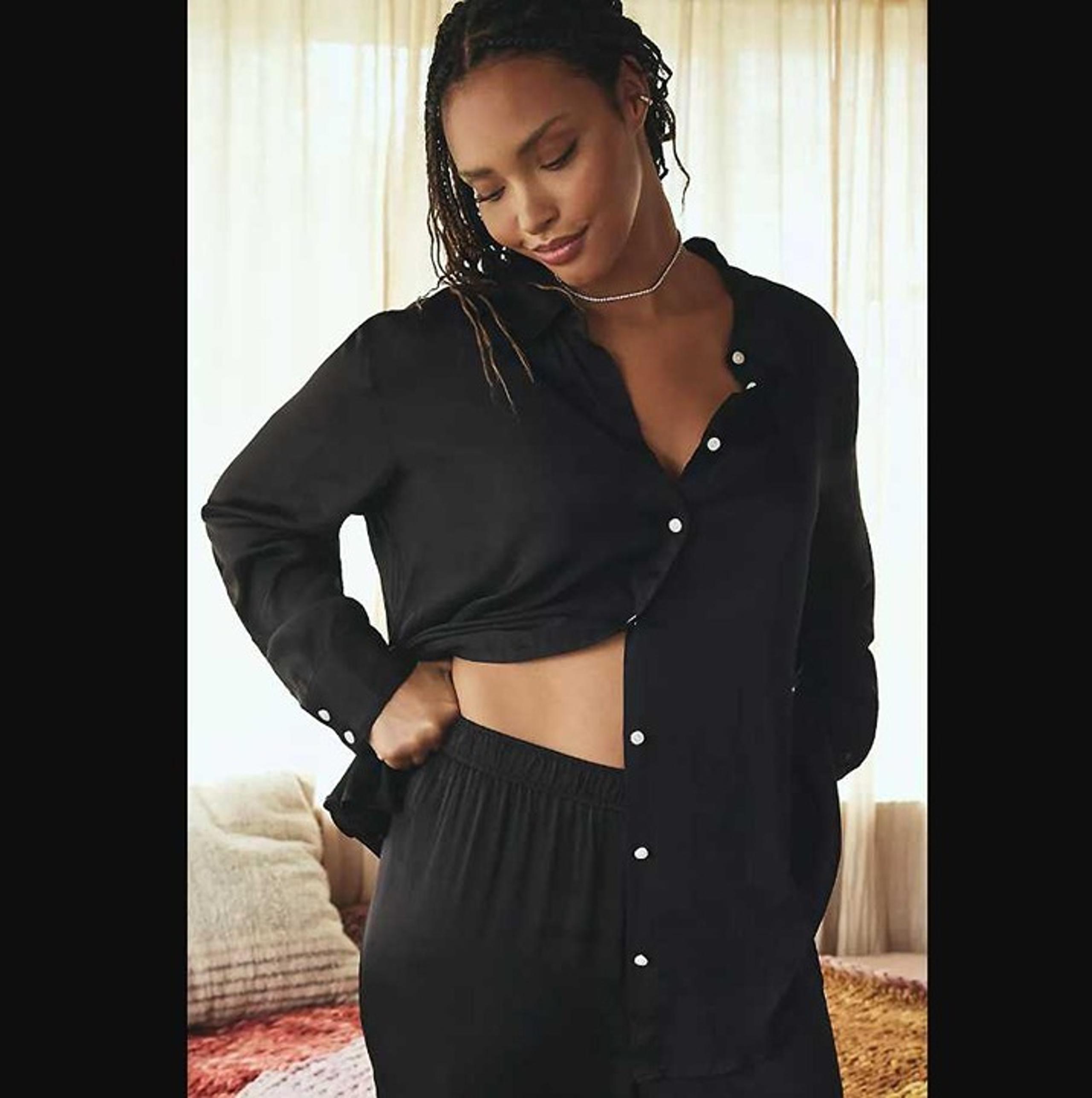 New women's Plus 2X By Anthropologie black silky pajama sleep top