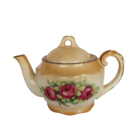 Vintage Czechoslovakia Pottery peach floral personal teapot