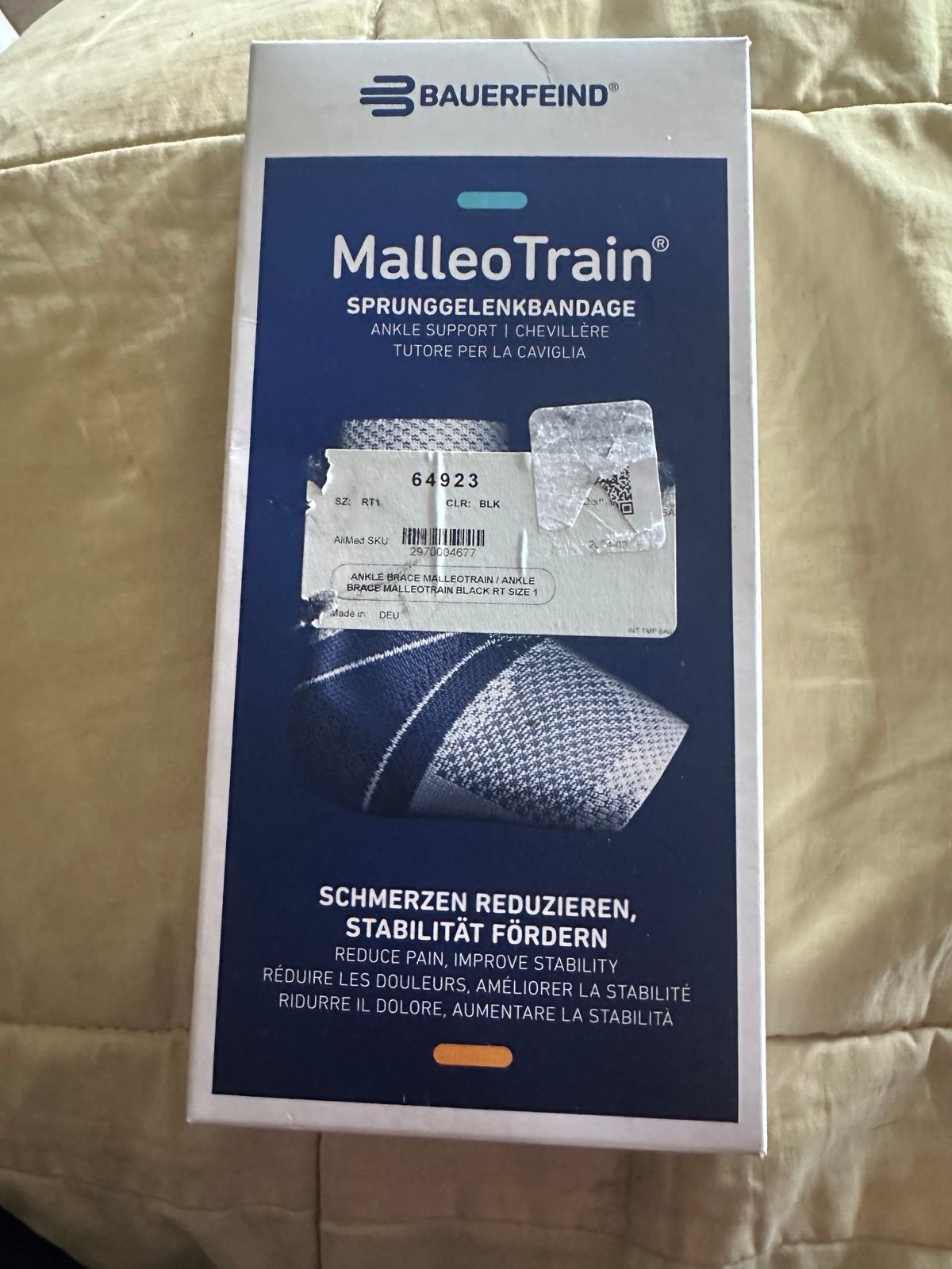 Bauerfeind MalleoTrain Ankle Support Stability Brace Size 1 Right Schwarz Black